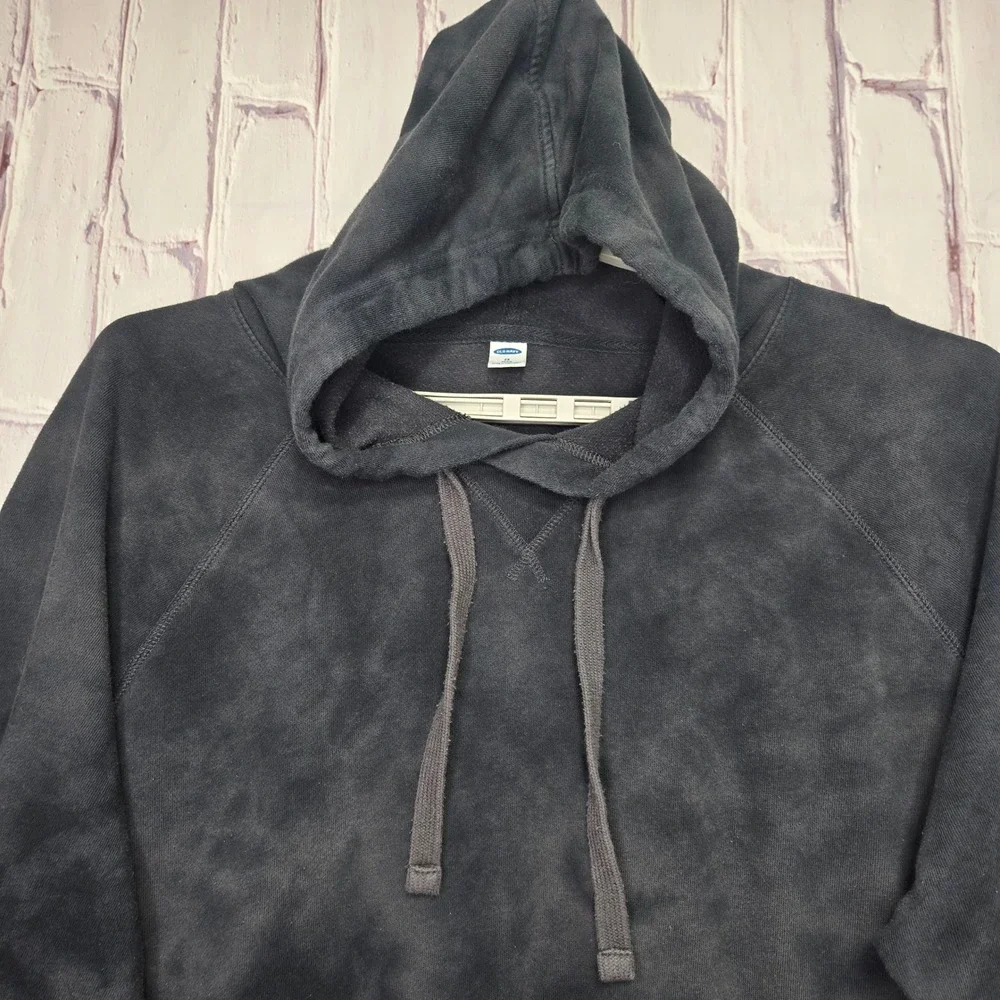 Old Navy Easy Vintage Hoodie Black Tonal Tie Dye Sweatshirt 2X Plus Pocket Comfy - Picture 2 of 10